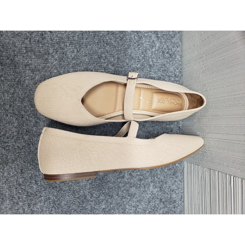 Rachel Zoe Women Mary Jane Ballet 10M Beige Adjustable Strap Flat Comfort Shoes